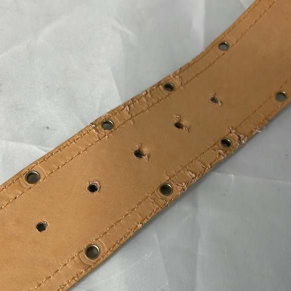 PUNTO FIBBIA Snakeskin Print Genuine Leather Wide Belt Rounded Gold Buckle L - Picture 7 of 10